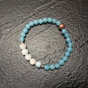 Vintage Genuine Blue and White-Grey Tested Jadeite Stretch Bracelet 12g Rare